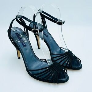 Ralph Lauren Purple Label Black Sparkle Multi Strap Open Toe heels